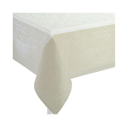 Beige and white tablecloth on a white background