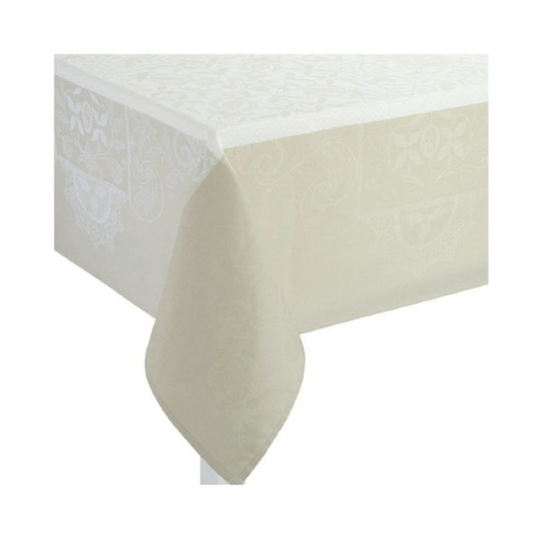 Beige and white tablecloth on a white background