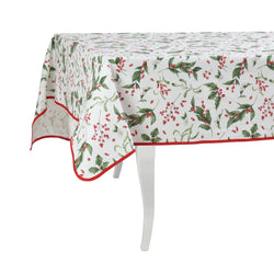 Very Holly Christmas cotton tablecloth with festive holly print by Roseberry Home