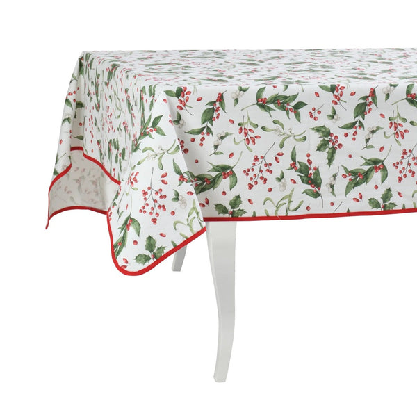 Very Holly Christmas cotton tablecloth with festive holly print by Roseberry Home