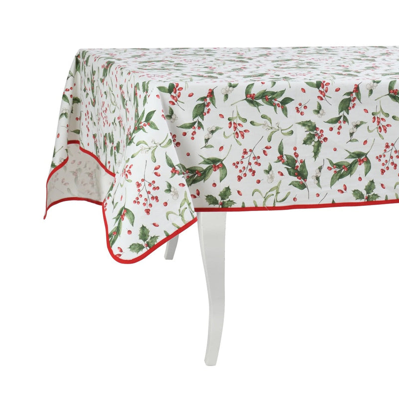 Very Holly Christmas cotton tablecloth with festive holly print by Roseberry Home