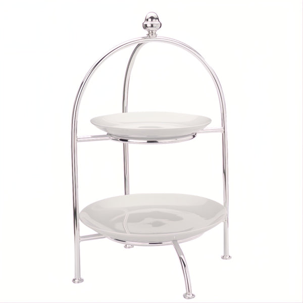 two-tier Villa Borghese frame pastry stand silver-plated by Greggio with porcelain plates