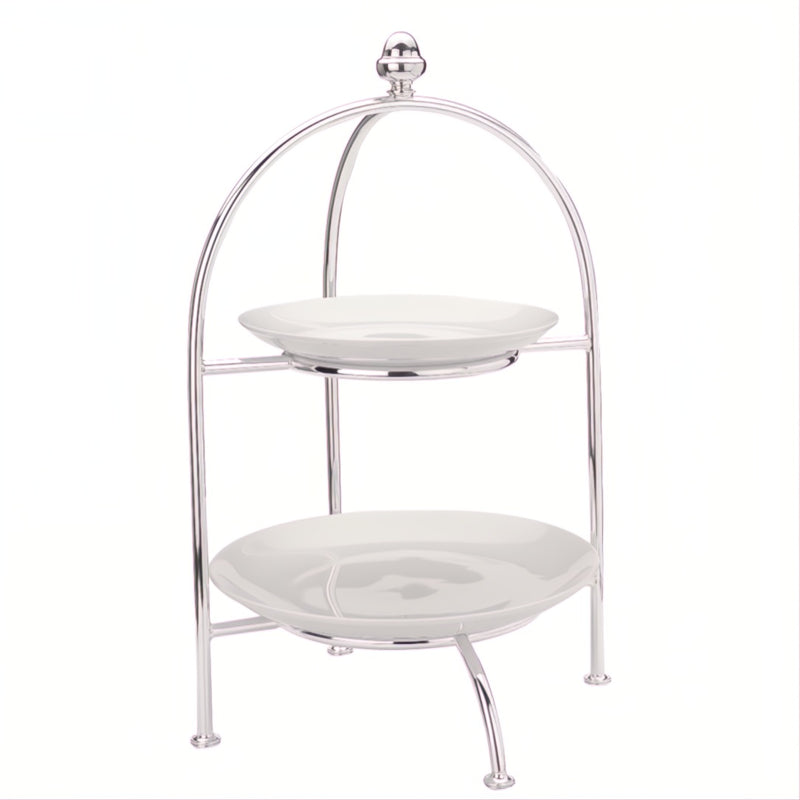 two-tier Villa Borghese frame pastry stand silver-plated by Greggio with porcelain plates