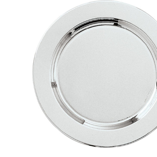 close-up Villa Carlotta silver plated bottle coaster or bread plate by Greggio, elegant Italian table decor