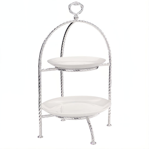 two-tier Villa Pisani frame pastry stand silver-plated by Greggio with porcelain plates