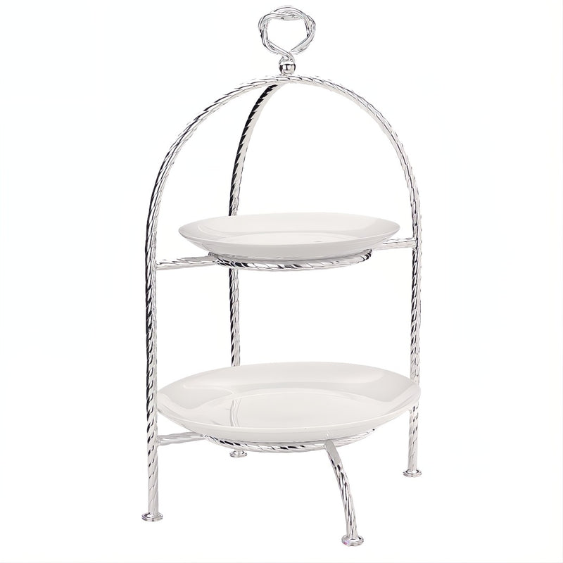 two-tier Villa Pisani frame pastry stand silver-plated by Greggio with porcelain plates