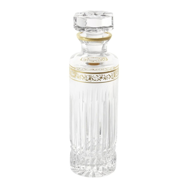 Crystal vodka decanter with diamond cuts and hand-painted gold inlay from the Viktoria collection by Cristallerie de Montbronn.