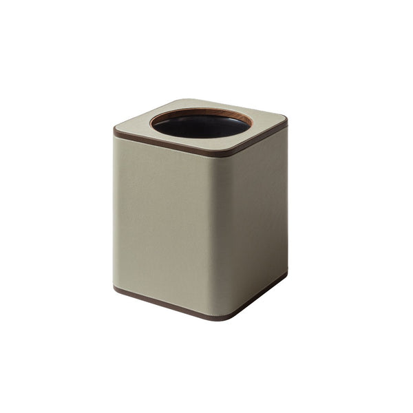 Luxury leather wastepaper bin by Giobagnara x Poltrona Frau with Pelle Frau leather, removable lid and inner container.