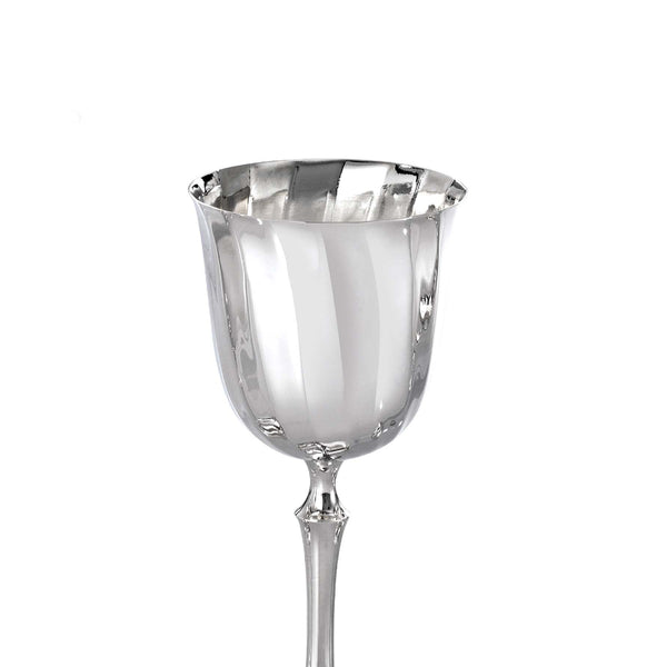 Close-up of Elegant silver plated Newport water glass by Greggio, handcrafted luxury glassware