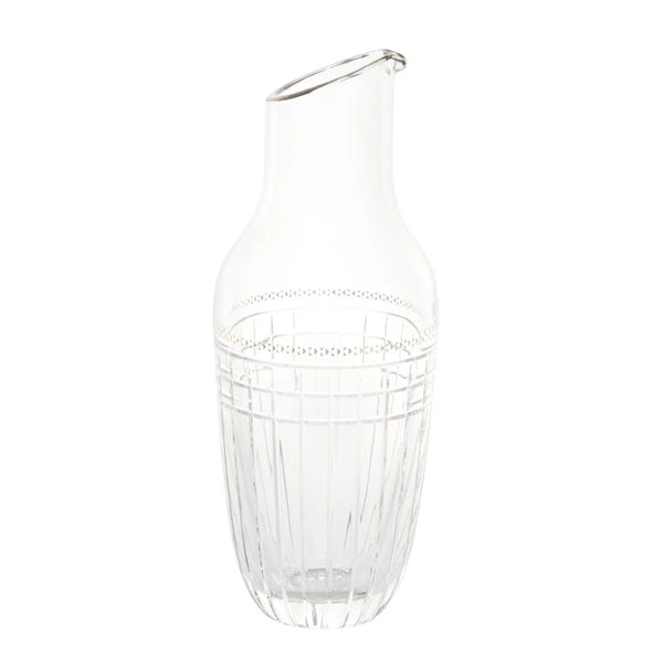 Aghata crystal water pitcher 27cm with platinum detailing and geometric cut design by Cristallerie de Montbronn