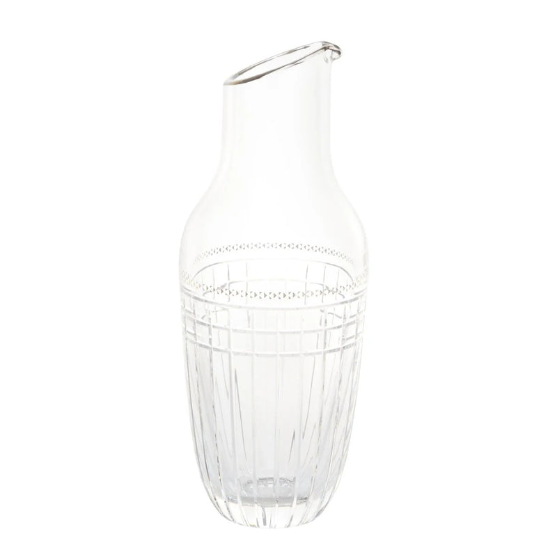 Aghata crystal water pitcher 27cm with platinum detailing and geometric cut design by Cristallerie de Montbronn