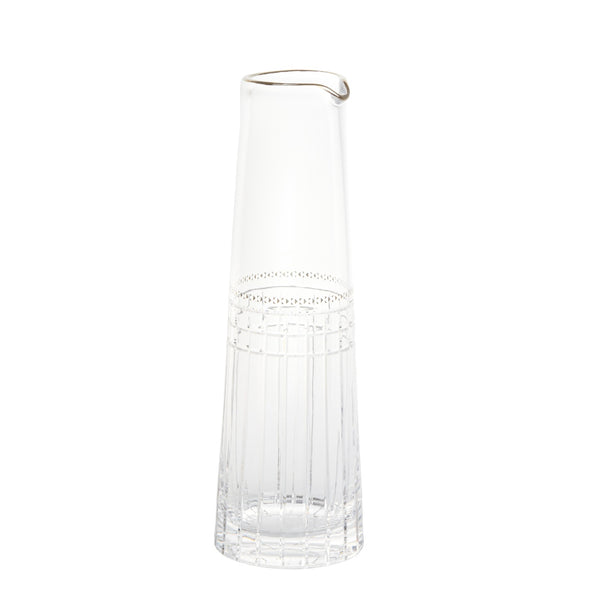 Aghata crystal water pitcher with platinum rim and geometric cuts by Cristallerie de Montbronn