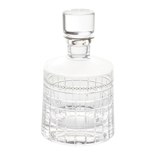 Aghata crystal whiskey decanter with platinum rim and geometric cut design by Cristallerie de Montbronn