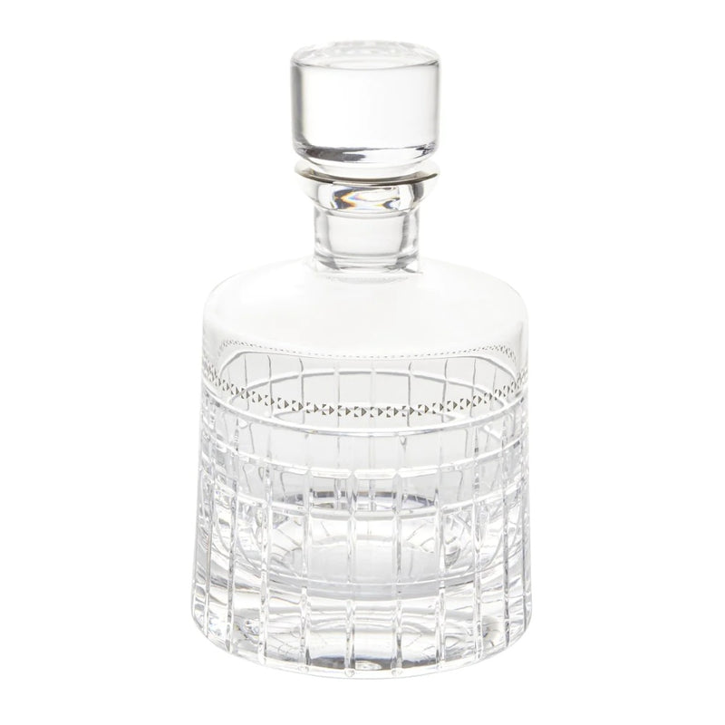 Aghata crystal whiskey decanter with platinum rim and geometric cut design by Cristallerie de Montbronn