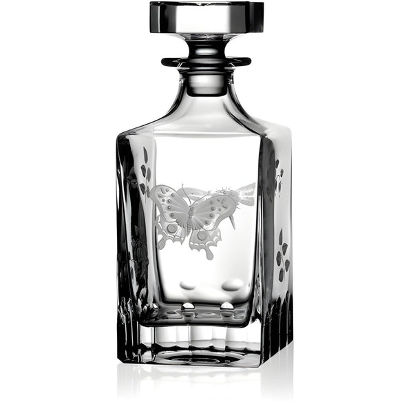 Luxury Whiskey Decanter in Clear Crystal with Butterfly and Leaf Engraving – Springtime by Varga Crystal
