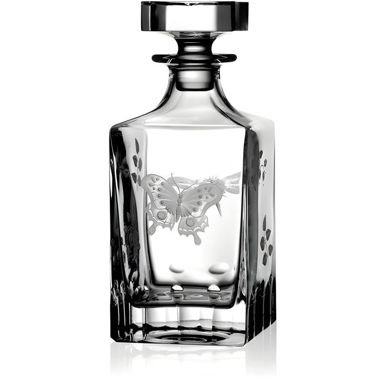Luxury Whiskey Decanter in Clear Crystal with Butterfly and Leaf Engraving – Springtime by Varga Crystal