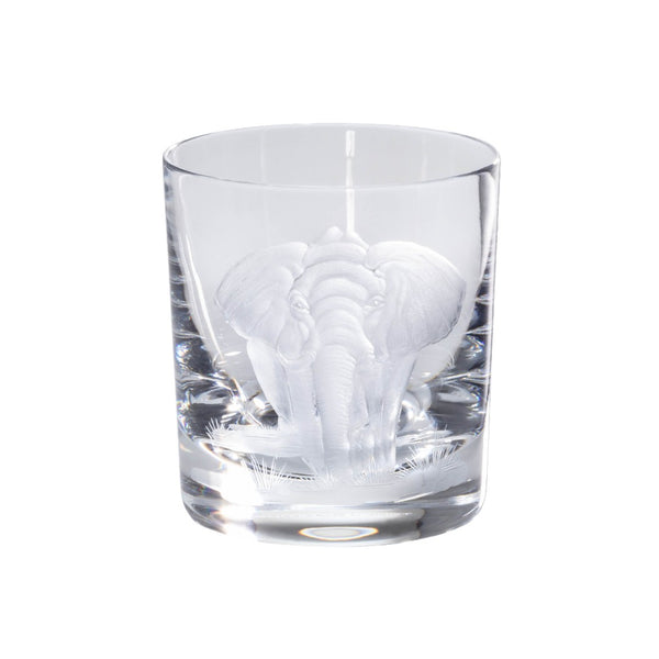 Luxury Crystal Whiskey Glass with Elephant Engraving – Big Five Collection by Sonja Quandt on a white background