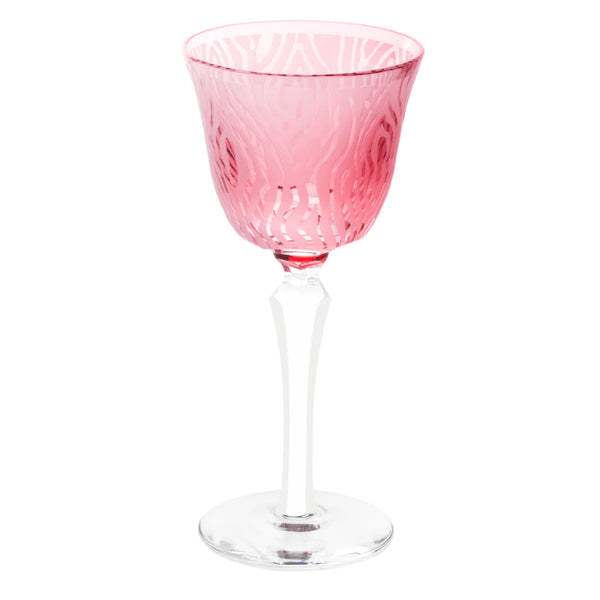 Pink crystal white wine glass with woodland design from Alice Collection by Cristallerie de Montbronn