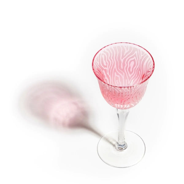 Elegant pink white wine glass with forest-inspired motif, Alice Collection