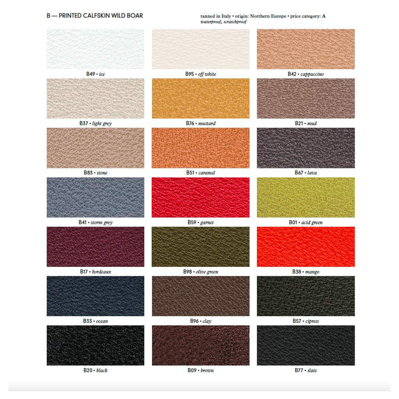 Color swatch chart for printed calfskin wild boar by Giobagnara