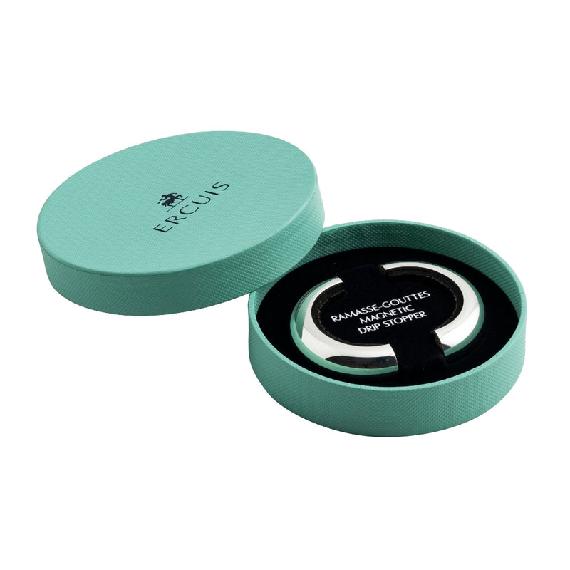 Ercuis Tuileries silver-plated magnetic wine bottle drip catcher with felt lining in a gift box