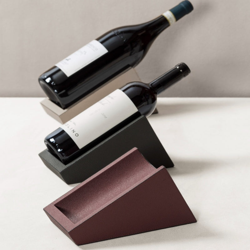 Styled 3 colours of the Giobagnara Supertuscan leather wine bottle holder for standard and magnum bottles