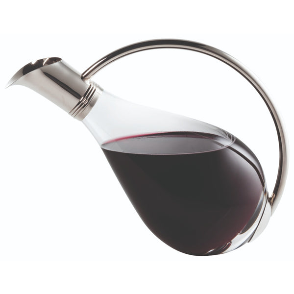 Styled Duck-shaped crystal wine decanter with silver sterling handle by Sonja Quandt