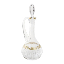 Crystal wine decanter ewer with handle, diamond cuts, and gold inlay from the Viktoria collection by Cristallerie de Montbronn.