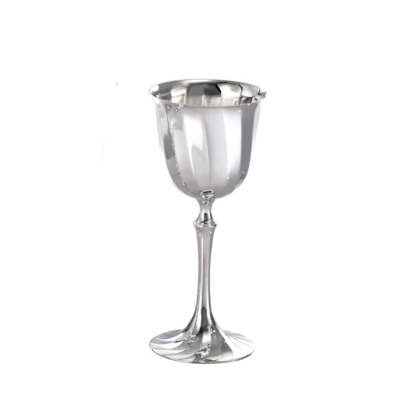 Greggio Newport silver-plated wine glass with elegant wave-inspired curves
