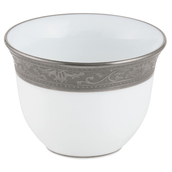 Raynaud Ambassador Platine porcelain zarf or sake cup 5cl with platinum rim and refined Renaissance detailing

