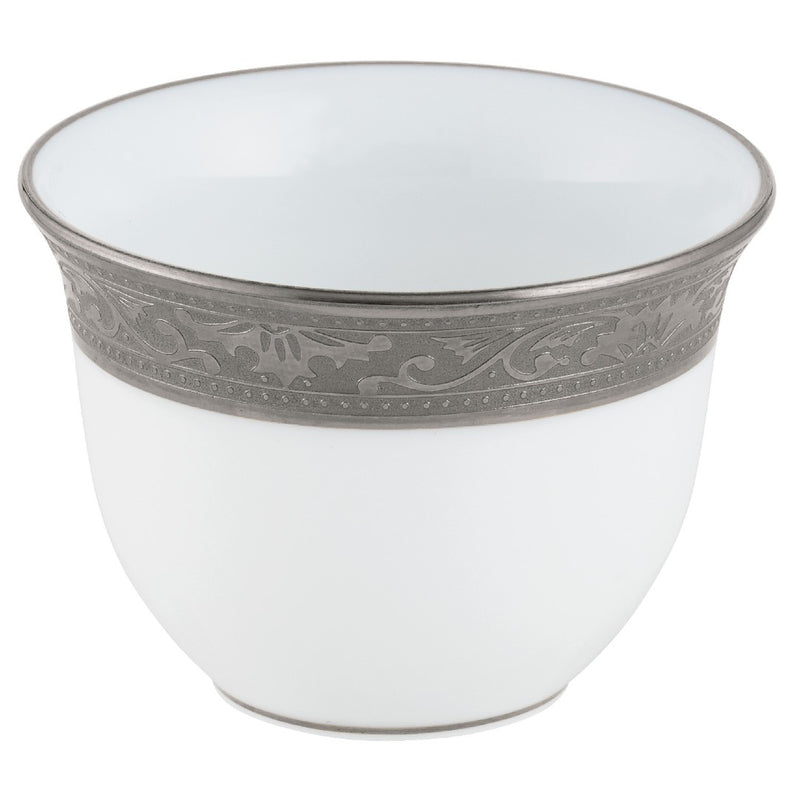 Raynaud Ambassador Platine porcelain zarf or sake cup 5cl with platinum rim and refined Renaissance detailing

