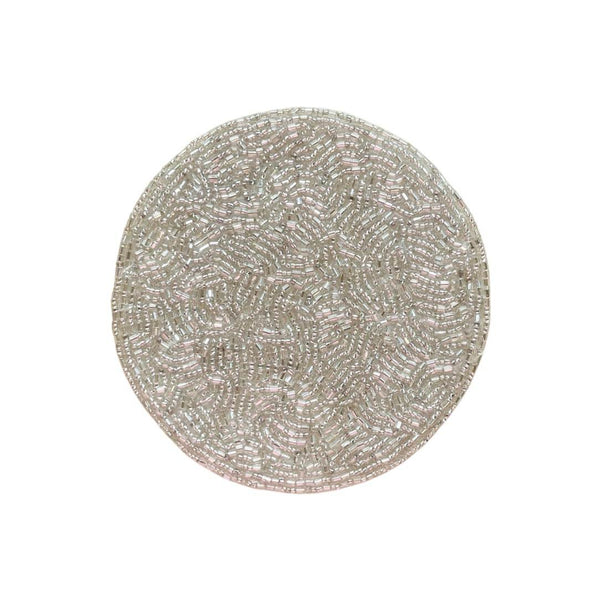 Silver beaded drink coaster Zelda with cotton backing, elegant table accessory