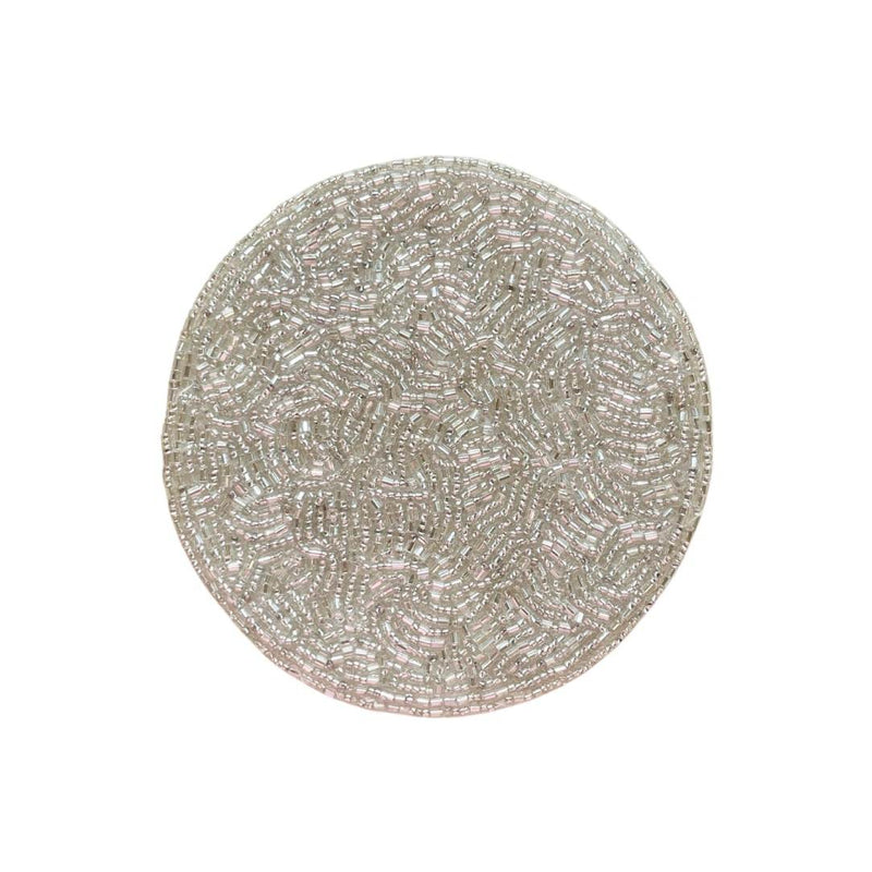 Silver beaded drink coaster Zelda with cotton backing, elegant table accessory