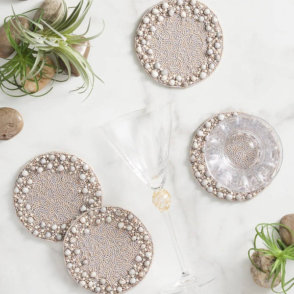 Zen coaster  in gray and taupe by Kim Seybert, neutral table decor styled