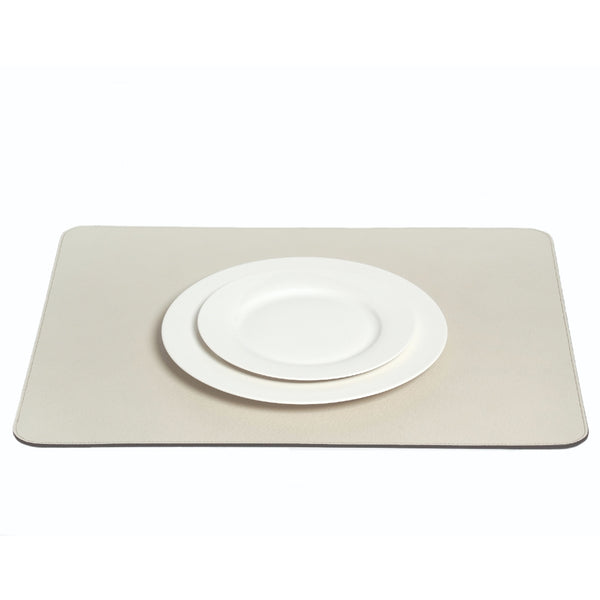 Rectangular Grained Leather Placemat with Rounded Corners in Cream by Pinetti