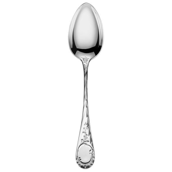 Silver-plated Vendôme coffee spoon with ornate handle detailing.
