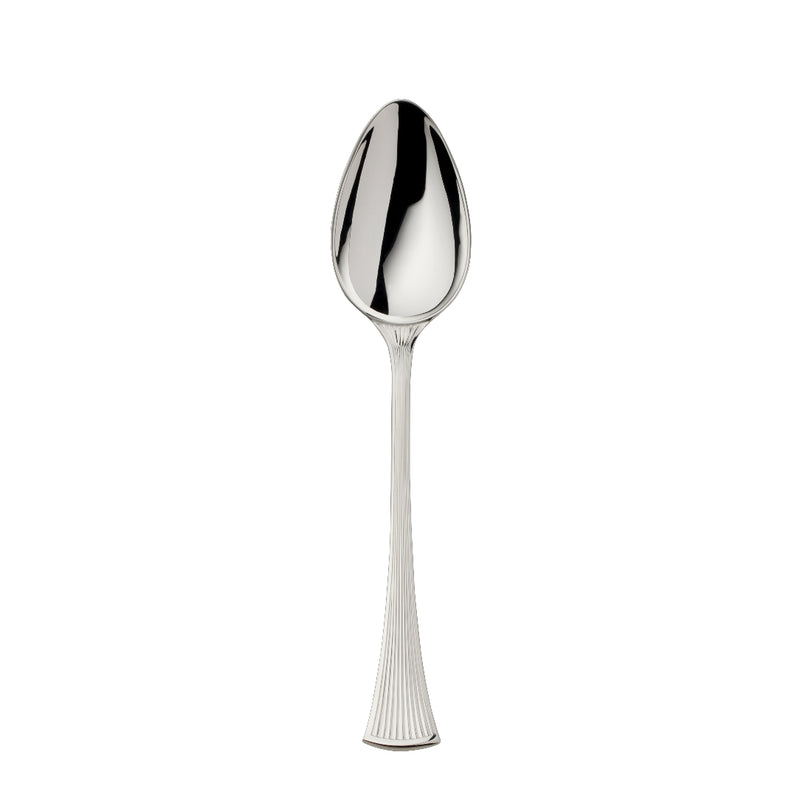 Avenue silver-plated spoon with rounded bowl and sculpted ridged handle.