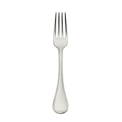 Silver-plated Französisch-Perl menu fork with slender tines and sculpted beaded handle by Robbe & Berking.