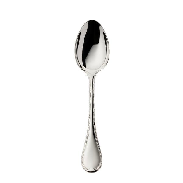 Silver-plated Französisch-Perl dessert spoon with rounded bowl and beaded handle by Robbe & Berking.