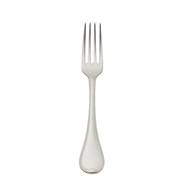 Silver-plated Französisch-Perl dessert fork with slender tines and beaded handle by Robbe & Berking.