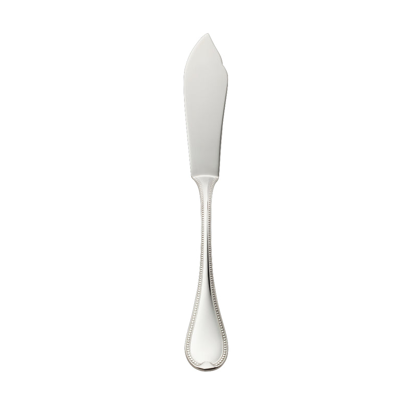 Silver-plated Französisch-Perl fish knife with broad blade and beaded handle by Robbe & Berking