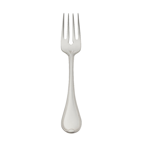 Silver-plated Französisch-Perl fish fork with slender tines and beaded handle by Robbe & Berking.