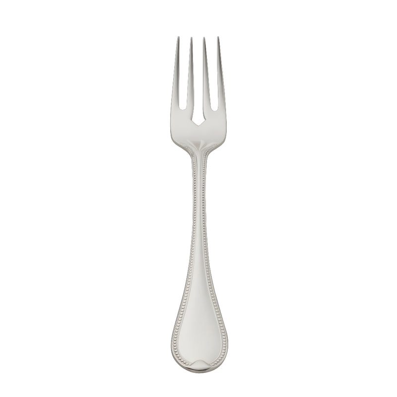 Silver-plated Französisch-Perl fish fork with slender tines and beaded handle by Robbe & Berking.