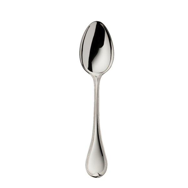 Silver-plated Französisch-Perl children’s spoon with small rounded bowl and beaded handle by Robbe & Berking.
