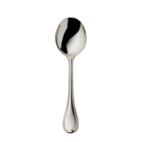 Silver-plated Französisch-Perl cream spoon with deep rounded bowl and beaded handle by Robbe & Berking.