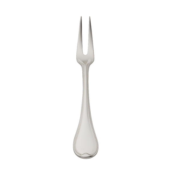 Silver-plated Französisch-Perl large meat fork with two long prongs and beaded handle by Robbe & Berking.