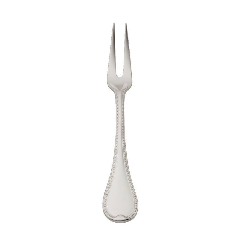 Silver-plated Französisch-Perl large meat fork with two long prongs and beaded handle by Robbe & Berking.