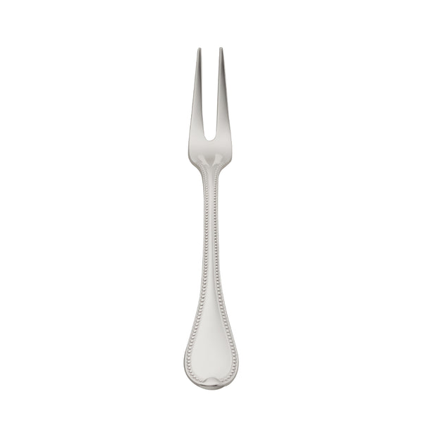 Silver-plated Französisch-Perl small meat fork with two prongs and beaded handle by Robbe & Berking.