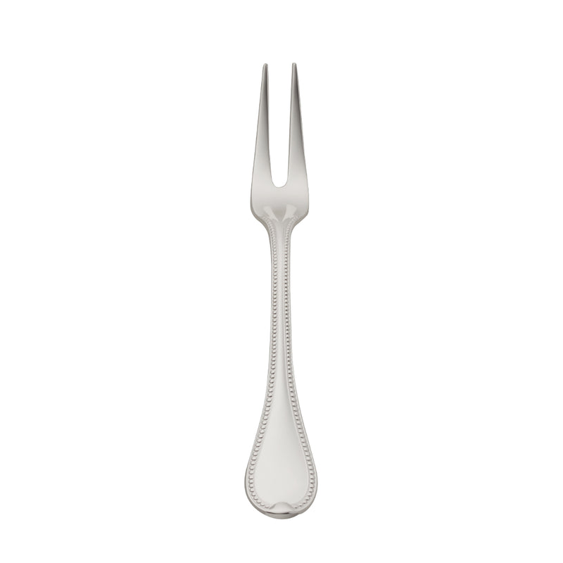 Silver-plated Französisch-Perl small meat fork with two prongs and beaded handle by Robbe & Berking.