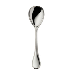 Silver-plated Französisch-Perl vegetable server with deep oval bowl and beaded handle by Robbe & Berking.